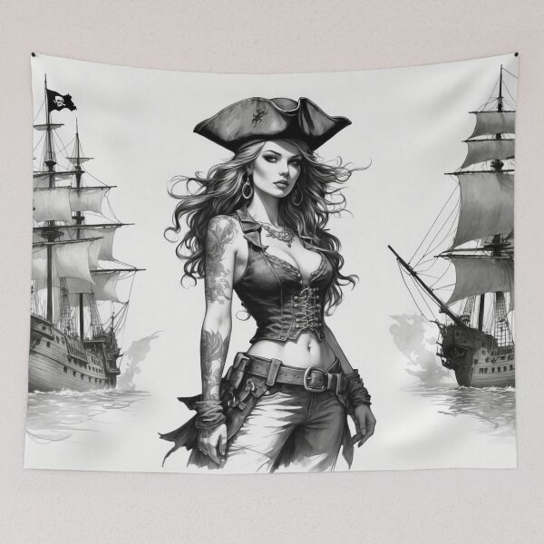 Item preview, Fearless Pirate Commander - Monochrome Illustratio designed and sold by photoparadise22.