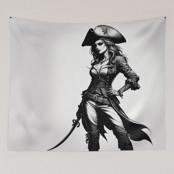 Item preview, Fearless Pirate Commander - Monochrome Illustration designed and sold by photoparadise22.