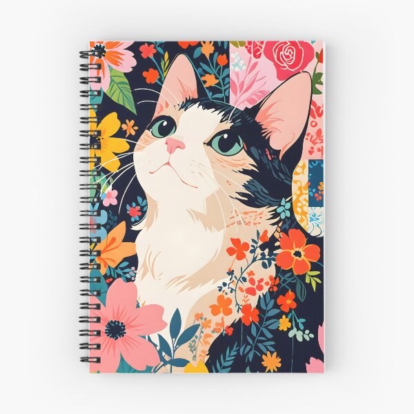 Item preview, Floral Patchwork Cat, Whimsical Cat and Blooms, Botanical Patchwork Paradise Botanical Illustration, Floral Garden Modern Pattern designed and sold by Kintsugi99.