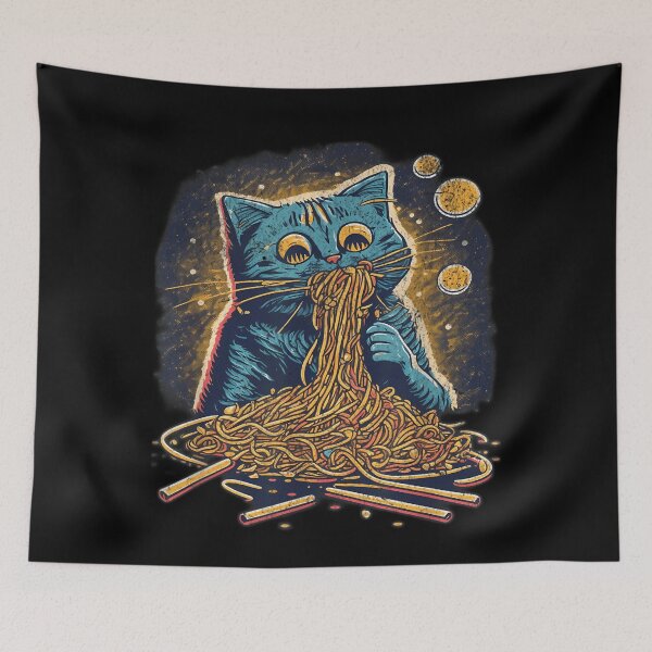 Item preview, For Men Women Cat Eating Spaghetti Noodles String Food Lover Kitty Vintage Retro Style designed and sold by EdgarCollier.