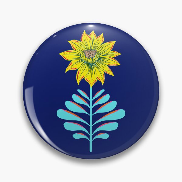 Item preview, Retro Vintage Fantasy Flowers in neon yellow and dark blue designed and sold by colorofmagic.