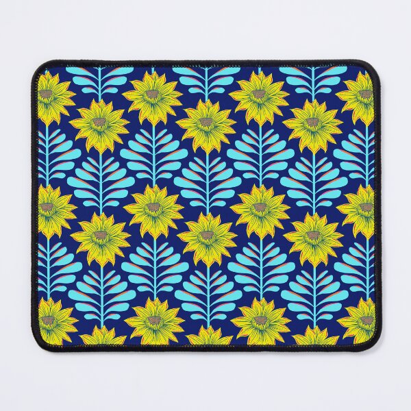 Item preview, Retro Vintage Fantasy Flowers in neon yellow and dark blue designed and sold by colorofmagic.