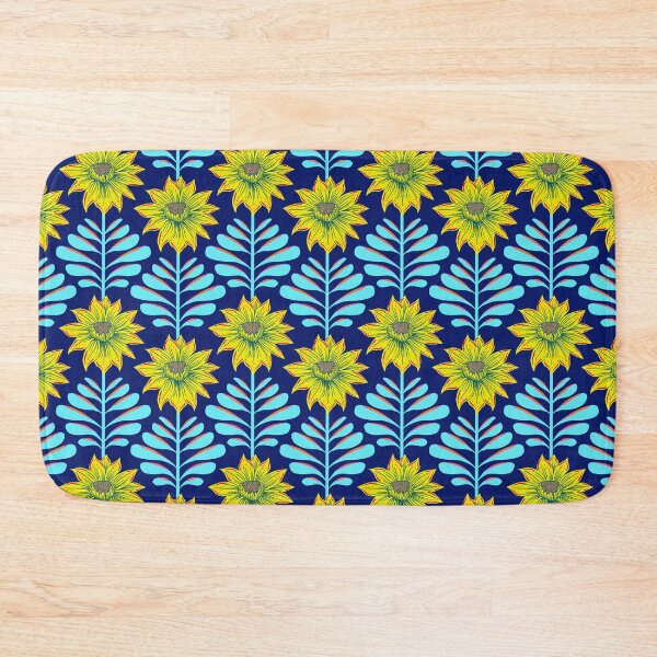 Item preview, Retro Vintage Fantasy Flowers in neon yellow and dark blue designed and sold by colorofmagic.
