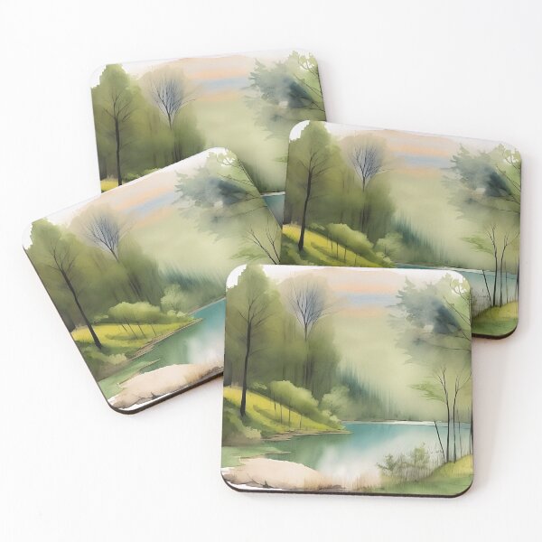 Item preview, Forest Lake in Summer Landscape Watercolor Painting | Watercolor Landscape | Watercolor Art | Watercolor Scenery designed and sold by UnhingedBird.