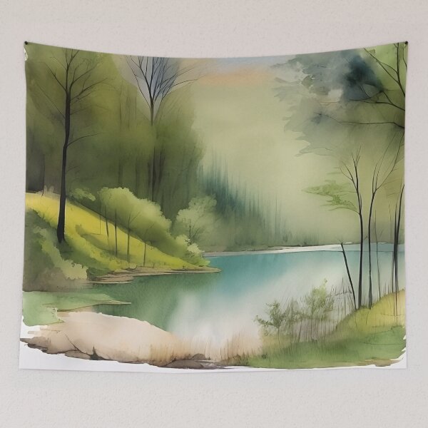 Item preview, Forest Lake in Summer Landscape Watercolor Painting | Watercolor Landscape | Watercolor Art | Watercolor Scenery designed and sold by UnhingedBird.