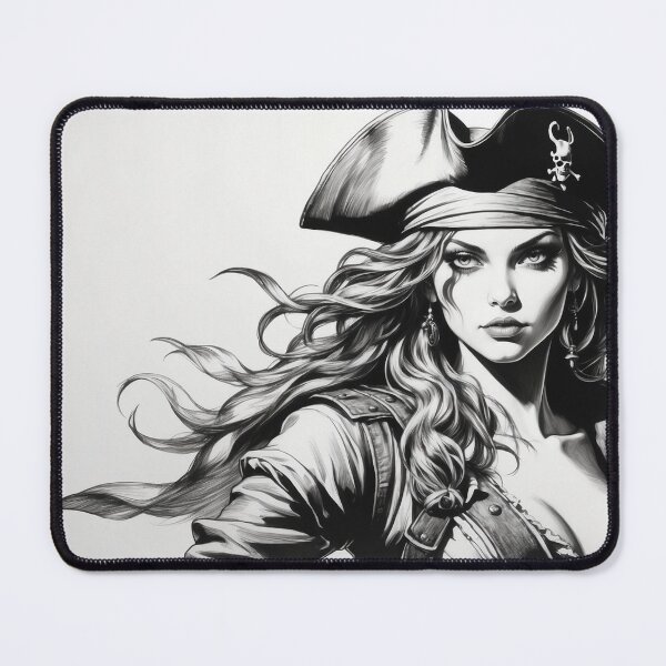 Item preview, Silhouette of the Pirate Queen - Monochrome Nautical Art designed and sold by photoparadise22.