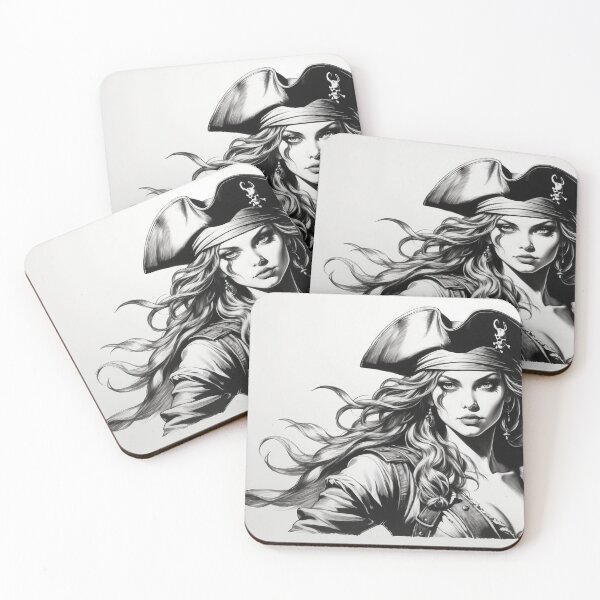 Item preview, Silhouette of the Pirate Queen - Monochrome Nautical Art designed and sold by photoparadise22.