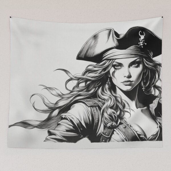 Item preview, Silhouette of the Pirate Queen - Monochrome Nautical Art designed and sold by photoparadise22.