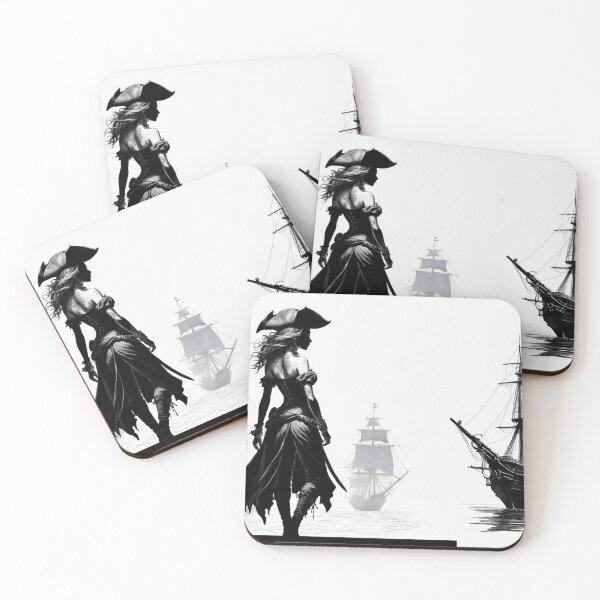 Item preview, Silhouette of the Pirate Queen - Monochrome Nautical Art designed and sold by photoparadise22.