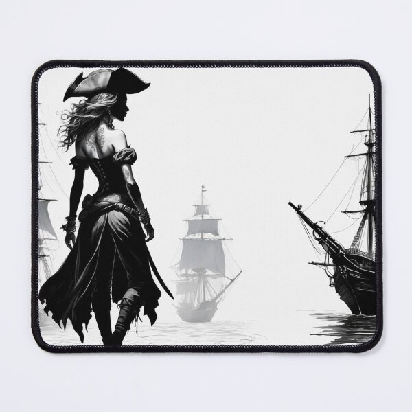 Item preview, Silhouette of the Pirate Queen - Monochrome Nautical Art designed and sold by photoparadise22.