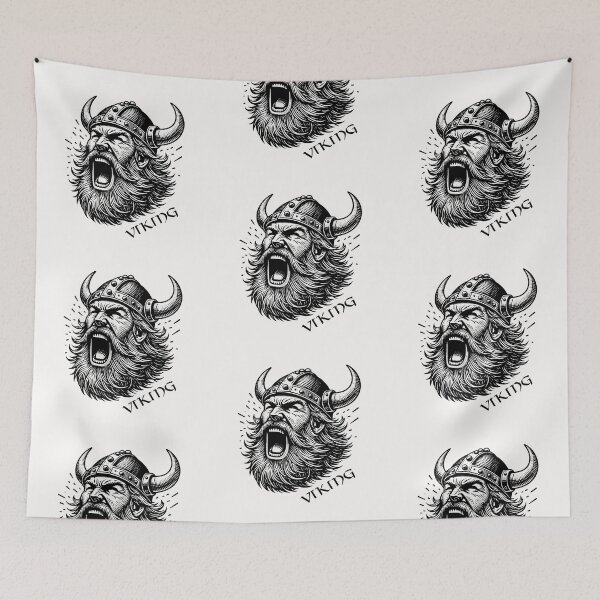 Item preview, Viking Helmet with Beard Illustration - Norse Mythology Art Print designed and sold by Psycho-Crazy.