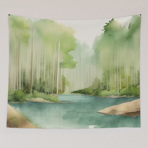 Item preview, Forest Lake in Summer Landscape Watercolor Painting | Watercolor Landscape | Watercolor Art | Watercolor Scenery designed and sold by UnhingedBird.