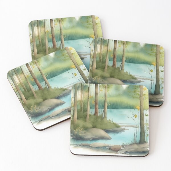 Item preview, Forest Lake in Summer Landscape Watercolor Painting | Watercolor Landscape | Watercolor Art | Watercolor Scenery designed and sold by UnhingedBird.