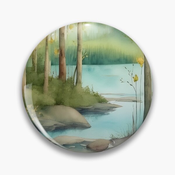 Item preview, Forest Lake in Summer Landscape Watercolor Painting | Watercolor Landscape | Watercolor Art | Watercolor Scenery designed and sold by UnhingedBird.