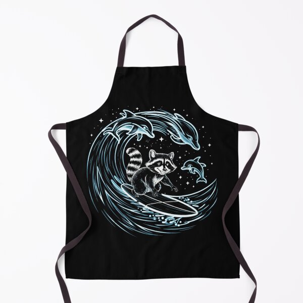 Item preview, Raccoon surfing with dolphins at night designed and sold by MadCatPrints.