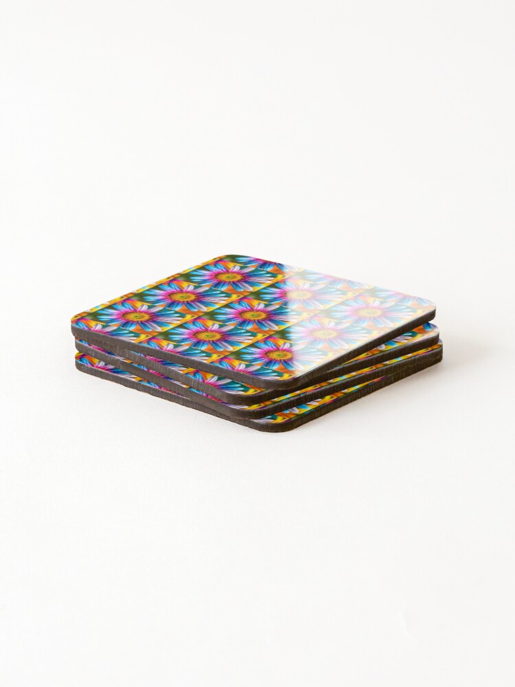 Thumbnail 4 of 5, Coasters (Set of 4), Cute Colorful Flowers Pattern designed and sold by Patternflower.