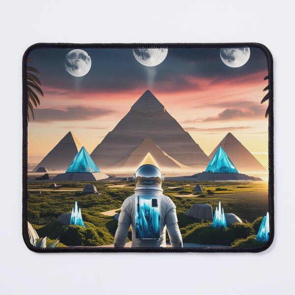 Item preview, Astronaut in a Futuristic World of Pyramids and Moons designed and sold by PING 999 STUDIO.