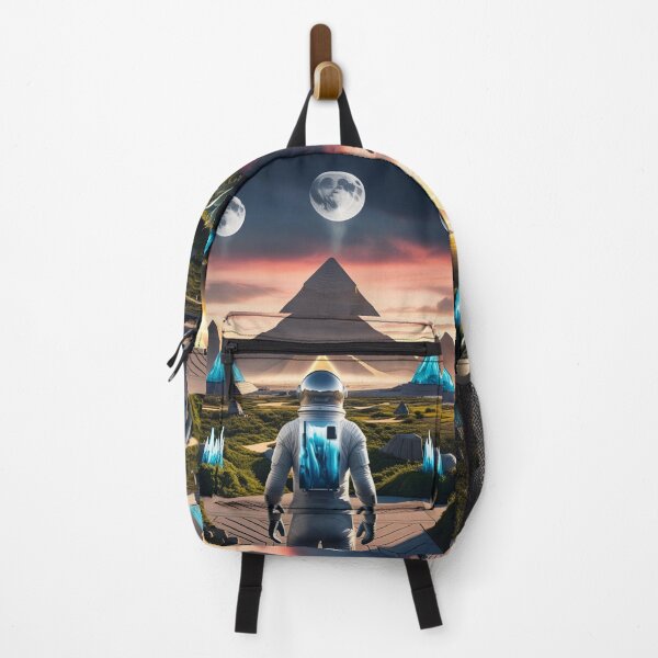 Item preview, Astronaut in a Futuristic World of Pyramids and Moons designed and sold by RvinJo8.