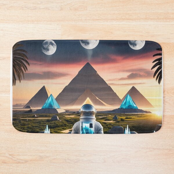 Item preview, Astronaut in a Futuristic World of Pyramids and Moons designed and sold by PING 999 STUDIO.