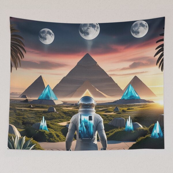 Item preview, Astronaut in a Futuristic World of Pyramids and Moons designed and sold by RvinJo8.