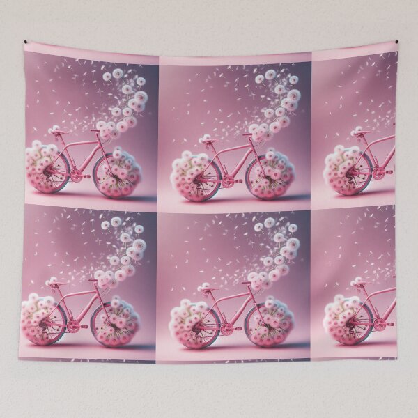 Item preview, Pink Bicycle and Flowers Flying Dandelions designed and sold by ArtUnova.