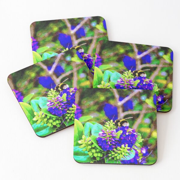 Item preview, Vibrant watercolor illustration of Vitex plant with a bumblebee pollinating designed and sold by GestaltImagery.