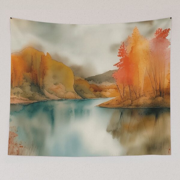 Item preview, Forest Lake in Autumn Landscape Watercolor Painting | Watercolor Landscape | Watercolor Art | Watercolor Scenery designed and sold by UnhingedBird.