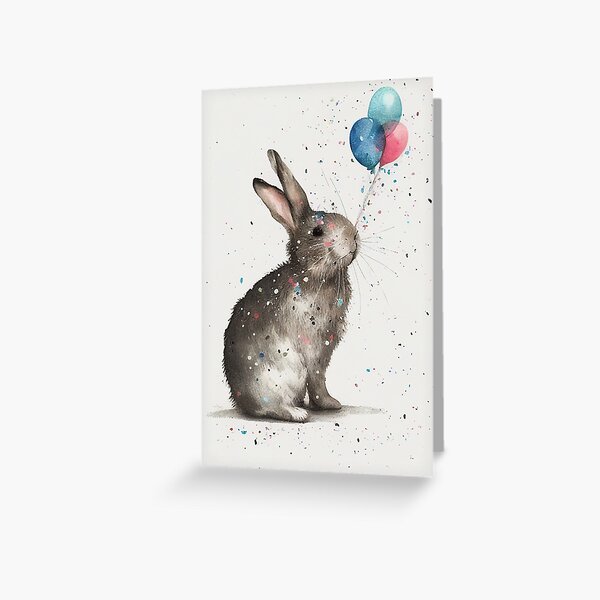 Item preview, Cute Bunny Birthday Balloons designed and sold by TringTringCards.