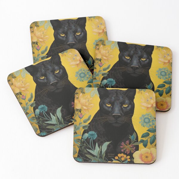 Item preview, Panther & Floral Blue Yellow Orange Silk Art Graphic designed and sold by GrinGalore.