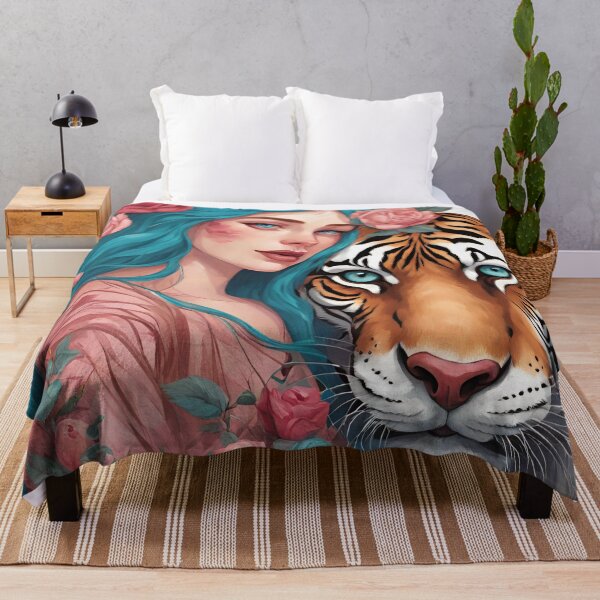 Item preview,  Girl with Turquoise Hair and Tiger designed and sold by LoveingShop.