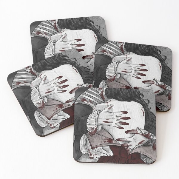 Item preview, Gothic couple embraces in a hauntingly dark atmosphere with splatters of red on their attire designed and sold by BlackOrchidArt.