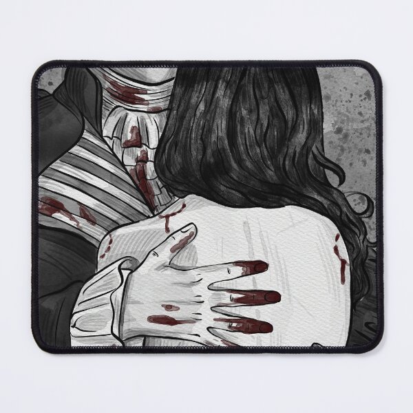 Item preview, Gothic couple embraces in a hauntingly dark atmosphere with splatters of red on their attire designed and sold by BlackOrchidArt.