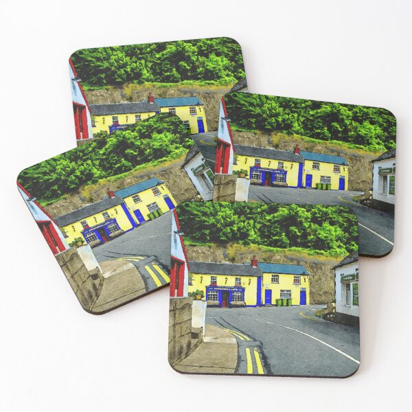Item preview, Charming watercolor street scene of Avoca, Ireland with colorful buildlings designed and sold by GestaltImagery.