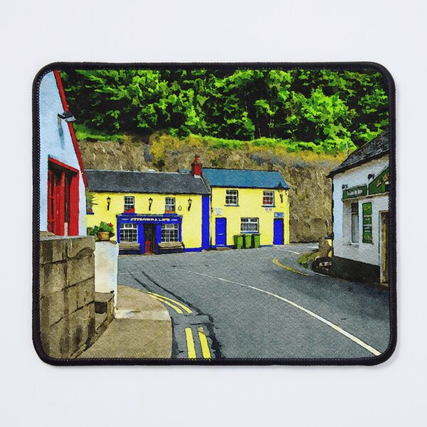 Item preview, Charming watercolor street scene of Avoca, Ireland with colorful buildlings designed and sold by GestaltImagery.