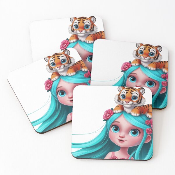 Item preview, Girl with Turquoise Hair and Tiger designed and sold by LoveingShop.