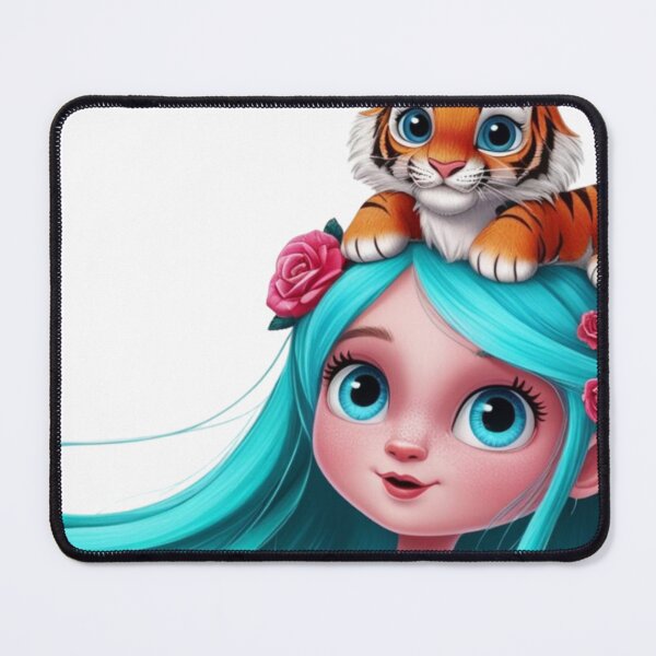 Item preview, Girl with Turquoise Hair and Tiger designed and sold by LoveingShop.