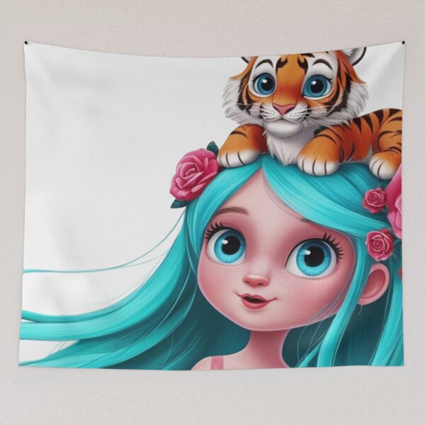 Item preview, Girl with Turquoise Hair and Tiger designed and sold by LoveingShop.