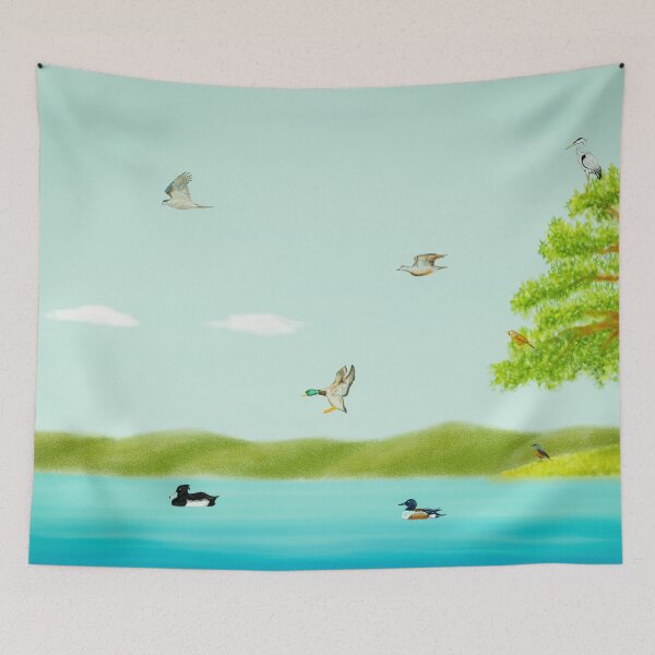 Item preview, Birds at a beautiful lake - protect wildlife designed and sold by greenPQBstudio.