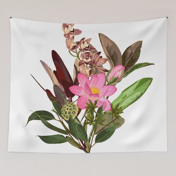 Item preview, Hand drawn illustration of a beautiful lotus, orchid, leucadendron flowers , magnolia branch bouquet. designed and sold by MatyKotiv.