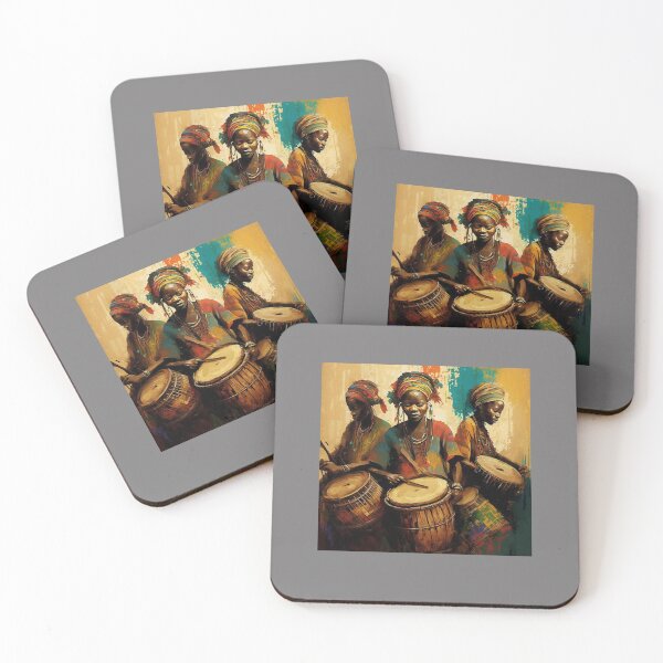 Item preview, Colorful African Musical Drummers,   African artwork, Mud art, Black Art, Roots artwork designed and sold by Afrocarribe.