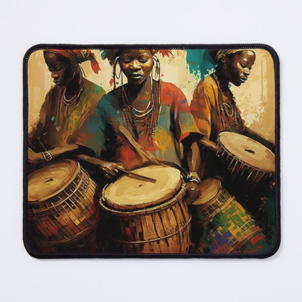 Item preview, Colorful African Musical Drummers, African artwork, Mud art, Black Art, Roots artwork designed and sold by Afrocarribe.