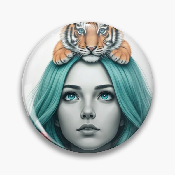 Item preview, Girl with Turquoise Hair and Tiger designed and sold by LoveingShop.