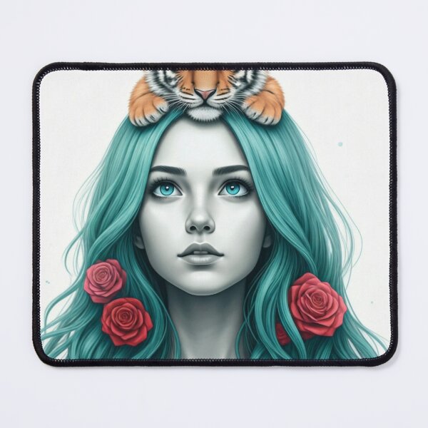 Item preview, Girl with Turquoise Hair and Tiger designed and sold by LoveingShop.