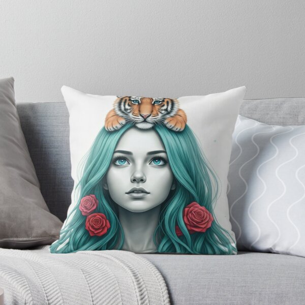 Item preview, Girl with Turquoise Hair and Tiger designed and sold by LoveingShop.