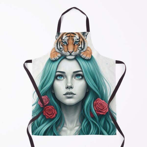 Item preview, Girl with Turquoise Hair and Tiger designed and sold by LoveingShop.