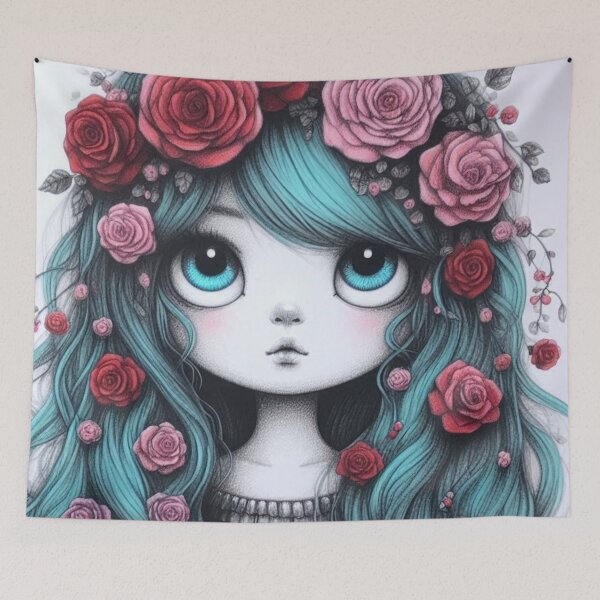 Item preview, Girl with Turquoise Hair and Tiger designed and sold by LoveingShop.