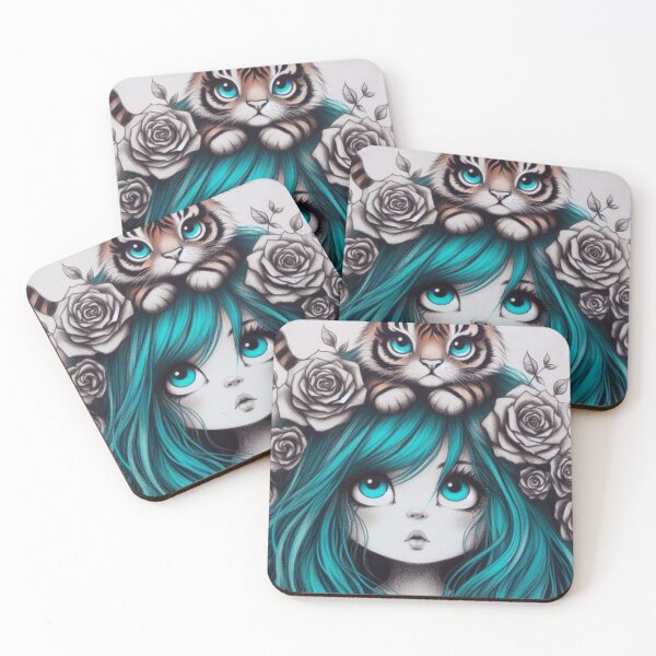 Item preview, Girl with Turquoise Hair and Tiger designed and sold by LoveingShop.