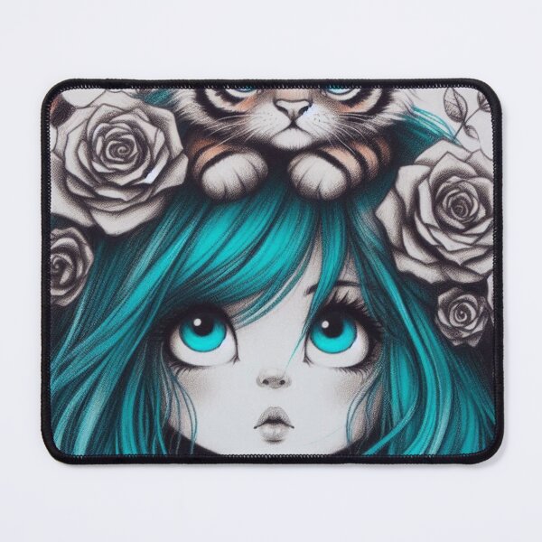 Item preview, Girl with Turquoise Hair and Tiger designed and sold by LoveingShop.