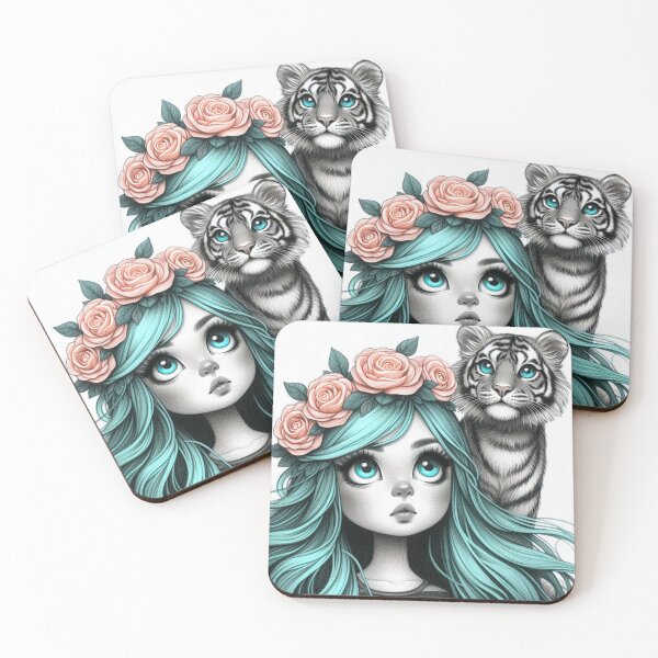 Item preview,  Girl with Turquoise Hair and Tiger Cub designed and sold by LoveingShop.