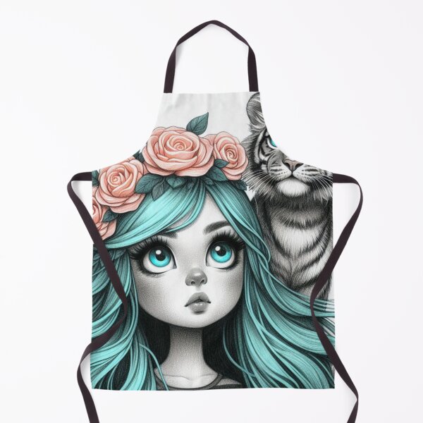 Item preview, Girl with Turquoise Hair and Tiger Cub designed and sold by LoveingShop.